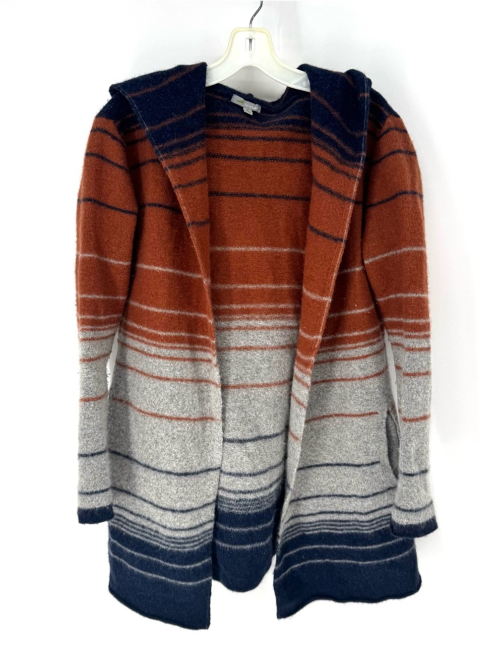 Horny Toad wool  angora, blend Hooded cosy Striped Cardigan - Rust, Gray, Navy